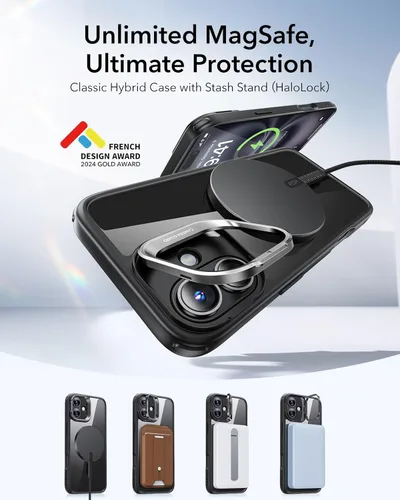 Vista 3 de ESR Funda para iPhone 16 Plus, compatible con MagSafe, funda protectora de grado militar, funda para teléfono con soporte integrado, cubierta