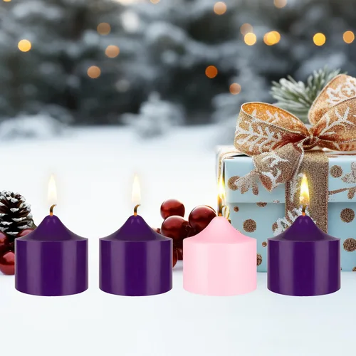 Vista 5 de Mega Candles Juego de 4 velas de Adviento de Navidad sin perfume, vertidas a mano de cera de alta calidad, velas de pilar redondas de 3 x 3