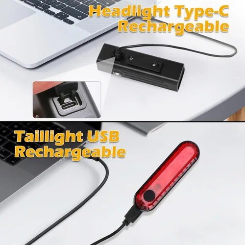 Vista 6 de Luces de bicicleta recargables de 2500 lúmenes, luces de bicicleta ultra brillantes para conducción nocturna, 4+4 modos de luz, faros de bicicleta
