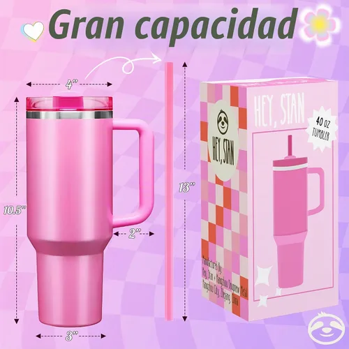 Vista 7 de Hey, Stan Vaso de 40 onzas con asa y popote Botella de agua reutilizable de acero inoxidable con aislamiento térmico Taza de viaje apta