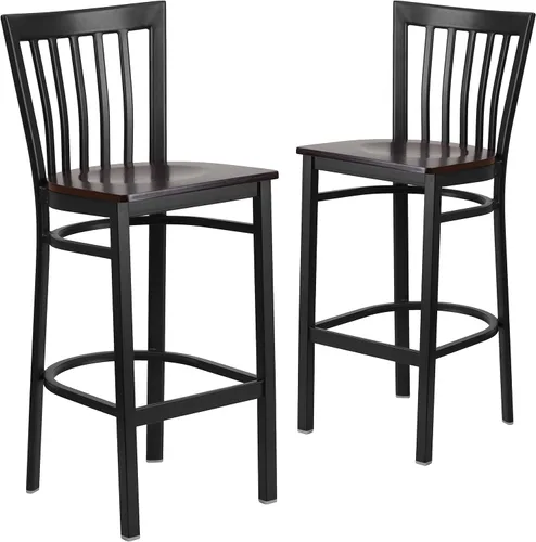 Vista 75 de Flash Furniture HERCULES Series Black School House Back Metal Restaurant Barstool - Asiento de vinilo negro