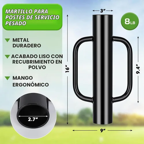 Vista 2 de Gtongoko Conductor de postes de valla de 8LB con mangos Conductor de poste T de servicio pesado Golpeador de poste para postes T, canal U, poste