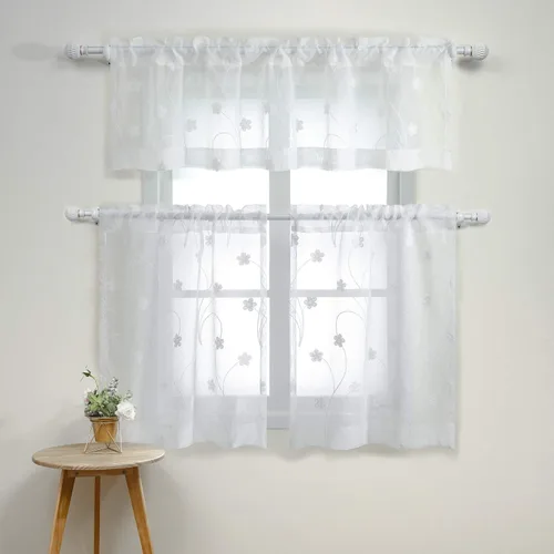 Vista 29 de VOGOL - Volante de bolsillo con diseño liso para barra, cortinas transparentes para ventanas de la cocina, volantes con paneles bordados para Borlas
