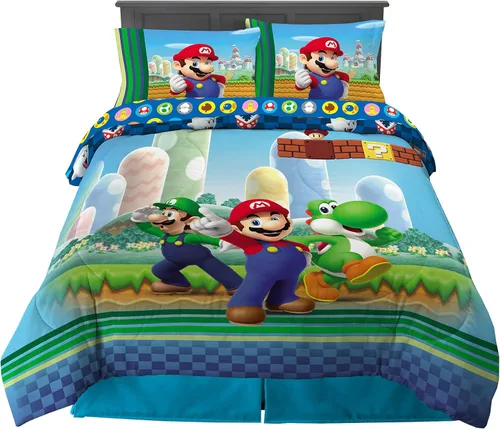 Vista 70 de Juego de ropa de cama clásico retro arcoíris de los Cariñositos, 7 piezas, edredón y sábanas supersuaves con funda de almohada, tamaño matrimonial