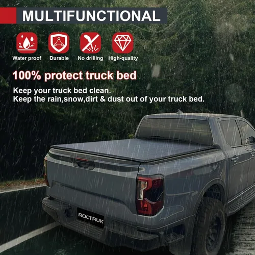 Vista 4 de Cubierta tonneau enrollable suave compatible con Ford F-250 F-350 Super Duty 1999-2016 Cubierta de caja de camión de 6.8 pies Fleetside