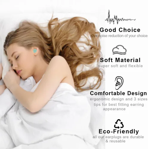 Vista 3 de Tapones para los oídos para dormir con cancelación de ruido, 2 pares de tapones para los oídos para dormir, tapones de silicona de 32 dB