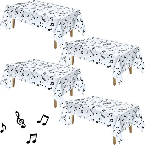 Vista 8 de Decoración de fiesta temática musical de 108 x 54 pulgadas, mantel desechable de notas musicales, mantel de plástico para mesa de cumpleaños