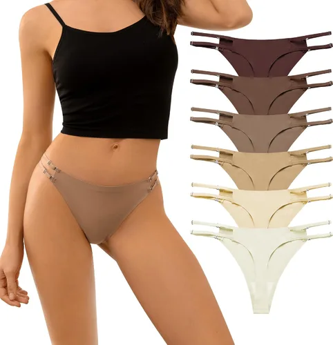 DEANGELMON Tangas sin costuras para mujer, paquete de tangas invisibles, ropa interior ajustable y elástica de tiro bajo
