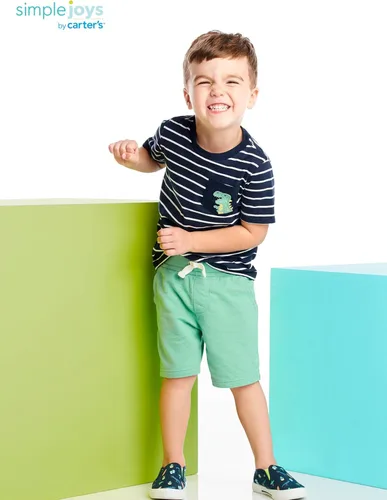 Vista 2 de Simple Joys by Carter's Conjunto de 3 piezas con botones, pantalones cortos y camiseta para niños pequeños y bebés