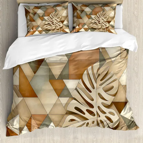 Vista 7 de Ambesonne Monstera - Juego de funda de edredón, estilo escandinavo bohemio, estampado triangular poligonal geométrico, juego de ropa de cama
