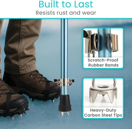 Vista 4 de Vive Puntas de caña para hielo – Todo terreno resistente (paquete de 2) de metal retráctil de 4 puntas – Agarre de repuesto para bastones