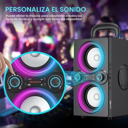 Vista 5 de TPyesss Altavoces Bluetooth, 80 W (pico) inalámbrico TWS altavoz Bluetooth portátil, luces impulsadas por ritmo, altavoz estéreo de 100 dB