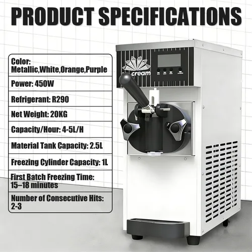 Vista 6 de Ice Cream Machine, Soft Serve Machine, Maquina De Helados, with LCD Control Panel and 3 Ice Cream Molds, 2.5l + 1l Capacity, 4-5kg/H, Adjustable