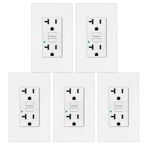 Vista 72 de Salida de receptáculo GFCI eléctrica Greencycle de 15 amperios, paquete de 5 salidas GFCI con indicador LED, resistente a la intemperie, grado