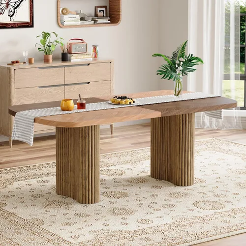 Vista 5 de Mesa de comedor extra larga de 78.7 pulgadas para 6-10 personas, mesa de cocina moderna con bases estriadas, mesa de comedor rectangular de granja