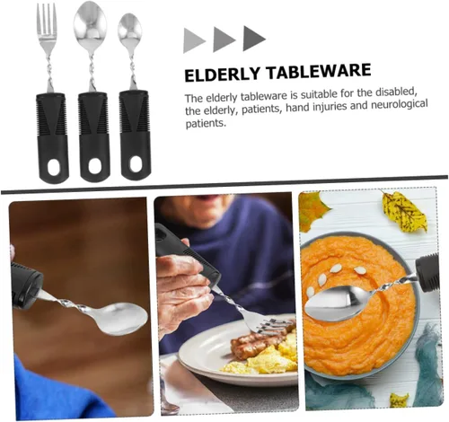 Vista 7 de ERINGOGO 2Sets Adaptive Utensils for Elderly of Weighted Cutlery Shaking Fork and Spoon Ergonomic Design for Hand Tremors for Disabled and