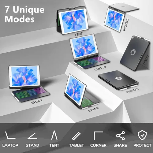 Vista 7 de COO Funda con teclado para iPad 10.2" 9ª/8ª/7ª generación, para iPad Air 10.5" (3ª generación) / para iPad Pro 10.5", con retroiluminación de 10