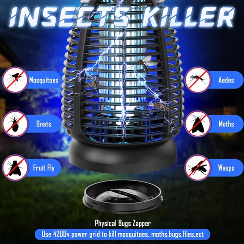 Vista 3 de Exterminador eléctrico de insectos al aire libre – 4200 V de alto voltaje insecto asesino impermeable luz LED para mosquitos, mosca, patio, porche