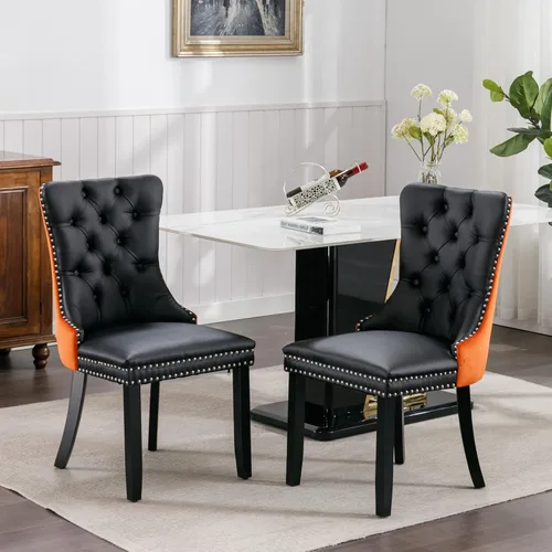 Vista 202 de Juego de 2 sillas de comedor modernas para sala de estar, cocina, patas de madera maciza, cojín acolchado de tela de lino, asiento y respaldo