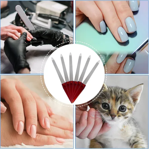 Vista 7 de Lima de uñas (6 unidades), limas de uñas de metal para uñas naturales, hechas de acero inoxidable con punta afilada y mango antideslizante, grano