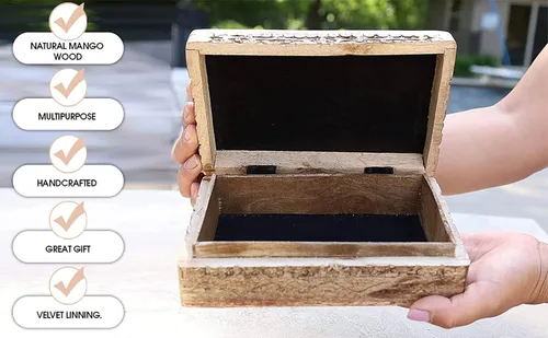 Vista 3 de DharmaObjects Triple Moon - Caja de almacenamiento de madera tallada a mano para joyas (color blanco, grande)