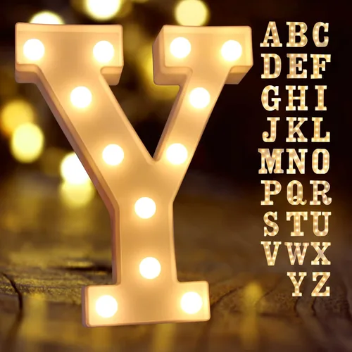 Vista 8 de Laerjin Letras iluminadas, luces LED de marquesina con lámpara de mesa de escritorio, para decoración de fiestas, bodas, lámpara de iniciales