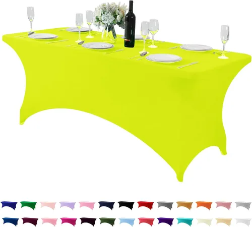 Vista 89 de Paquete de 2 manteles de elastano para mesa de 4, 6 o 9 pies, mantel elástico universal ajustable para fiestas, banquetes, bodas y eventos