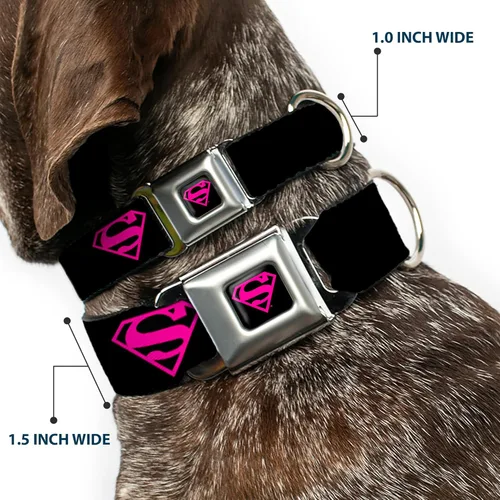 Vista 2 de buckle-down 9 – 15" Superman Escudo Negro/caliente Rosa Perro Cuello, pequeñas