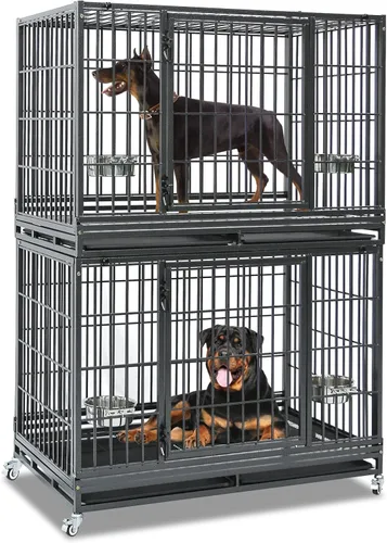 Vista 12 de Homey Pet Jaula para Perros Apilable de Servicio Pesado de 37 pulgadas, Jaula Kennel Indestructible a Prueba de Escape para Perros con Ruedas