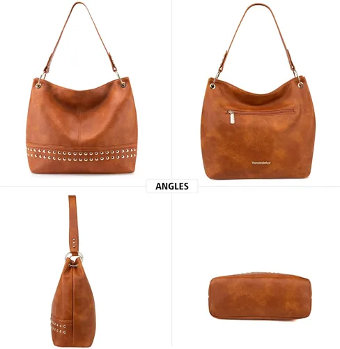 Vista 3 de Montana West Bolso Hobo para mujer con asa superior y bolsillos con cremallera