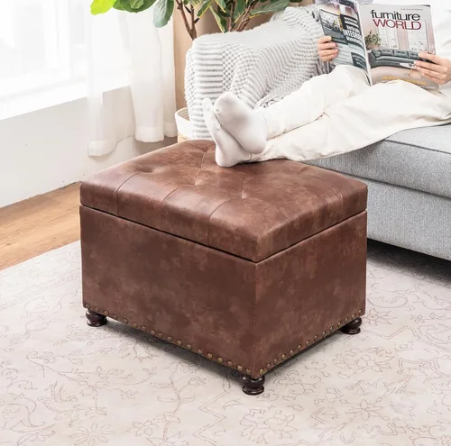 Vista 116 de Joveco Banco otomano de almacenamiento rectangular de tela, reposapiés, 24 pulgadas, moderno, copetudo, para dormitorio, asiento para entrada