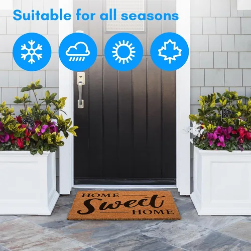 Vista 6 de PLUS Haven Tapete para puerta de 17.5 x 30 pulgadas con respaldo resistente, tapete de fibra de coco para uso en exteriores o interiores, tapetes
