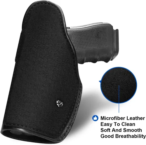 Vista 4 de Funda IWB de cuero de grano completo compatible con Glock 17/19/19X/43X MOS, Taurus G2C/G3C, Sig P365/P365X/P320/M18/M17, M&P 9 Shield Plus, Hellcat