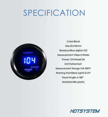 Vista 3 de Motor de coche nuevo 2" 52 mm), color azul agua Temp Temperatura Digital ℉ Gauge