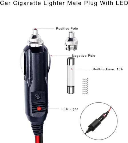 Vista 2 de SPARKING Cable de extensión para encendedor de cigarrillos de automóvil de 6 pies - Enchufe macho a toma hembra, cable resistente de 16AWG con luces