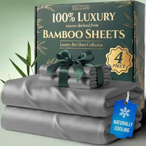Vista 28 de DECOLURE Juego de sábanas 100% viscosa derivada de bambú, tamaño individual, sábanas de lujo de 4 piezas de enfriamiento natural, juego de cama Negro