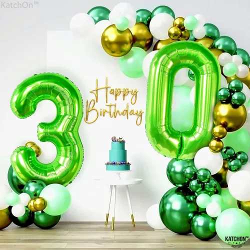 Vista 6 de KatchOn, Globo verde claro del número 30 de 40 pulgadas, globos de Mylar con el número 30, decoraciones de cumpleaños de 30 años, globos del número
