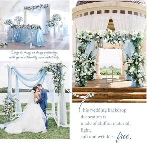 Vista 7 de Tela para Cubrir Arco de Boda, 4 Paneles 71 cm x 6,1 m Telas para Arco de Boda Azul Bebé para Ceremonia, Telas de Gasa para Decoración de Arco