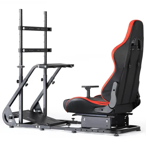Marada Racing Simulator Cockpit Frame with Monitor Stand, Gear Mount, Red seat Compatible with G923 G920 G29 FANTEC T3PA TGT Height Adjustable Wheel