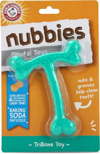 Vista 2 de Arm & Hammer Nubbies T-Bone Masticables dentales para perros, sabor a mantequilla de maní - Juguetes masticables de nailon duraderos para perros