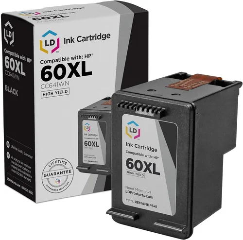 LD Cartucho de tinta remanufacturado reemplazo para HP 60XL CC641WN alto rendimiento (negro)