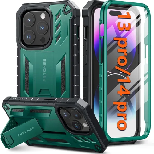 Vista 12 de FNTCASE Funda para iPhone 14-Pro: Fundas para iPhone 13 Pro Funda de protección de grado militar a prueba de caídas con soporte TPU resistente