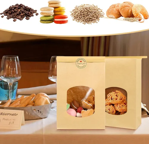 Vista 5 de 100 bolsas de panadería con ventana, 9.6 x 6.1 x 2.8 pulgadas, bolsas de almacenamiento de pan para embalaje de galletas, pan, palomitas de maíz