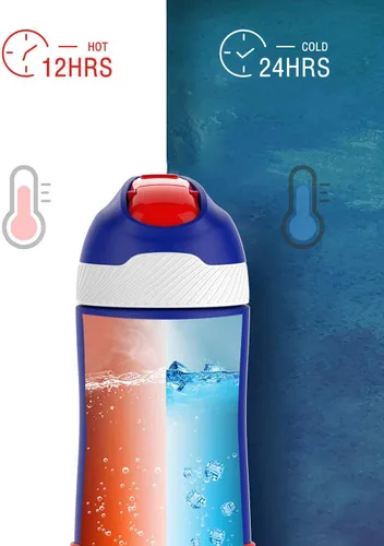Vista 3 de EIJIAN Botella de agua aislada para niños con tapa de popote de 14 onzas, a prueba de fugas, botella de metal sin BPA, taza de acero inoxidable al