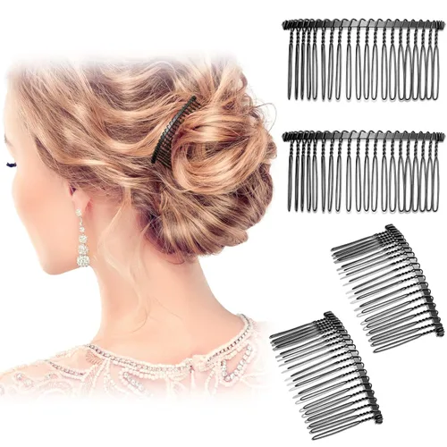 Vista 5 de 5 piezas 20 dientes peine de pelo de metal boda velo de novia peine plata clip accesorios para mujeres