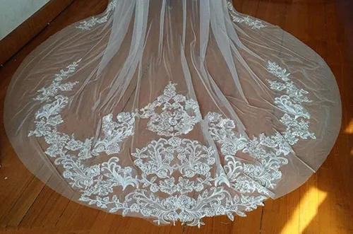 Vista 5 de Capas de boda con encaje para velos de novia, para novia, longitud catedral, capa de boda