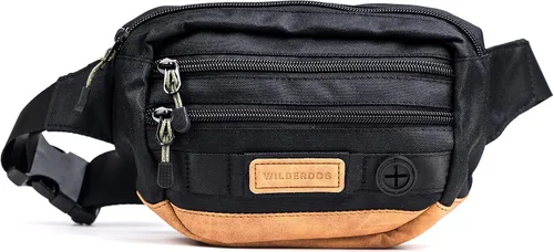 Riñonera de utilidad Wilderdog con 3 bolsillos para guardar premios, pelotas, llaves, correa ajustable y dispensador de bolsas para caca, Negro,