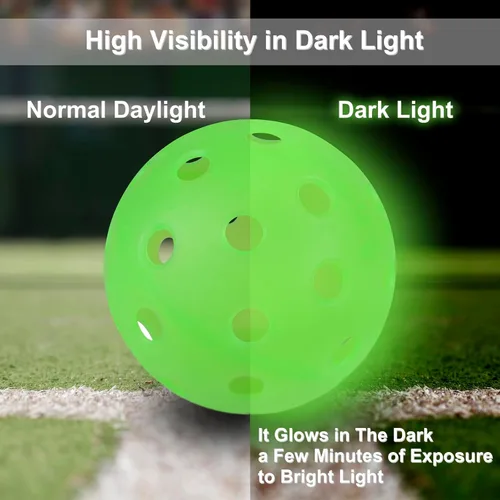 Vista 4 de Pickleball Balls, Outdoor Glow in The Dark Pickleballs with Mesh Bag, Luminous Gifts, Light Up Green, High Visibility & Durable for Training