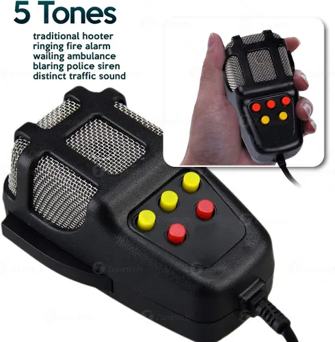 Vista 3 de Zone Tech sistema eléctrico de micrófono con amplificador de potencia y sonido de tráfico/sirena de ambulancia, alarma de incendio, bocina, sonidos