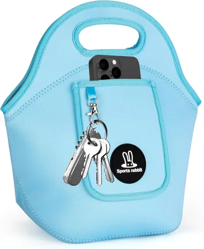 Vista 13 de Sports rabbit Lonchera térmica de neopreno para mujer, bolsa de almuerzo plegable con bolsillo frontal para teléfono y llaves, reutilizable, ligera